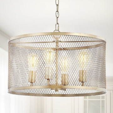 Pen 20" Iron Adjustable Industrial Mesh LED Pendant - JONATHAN Y